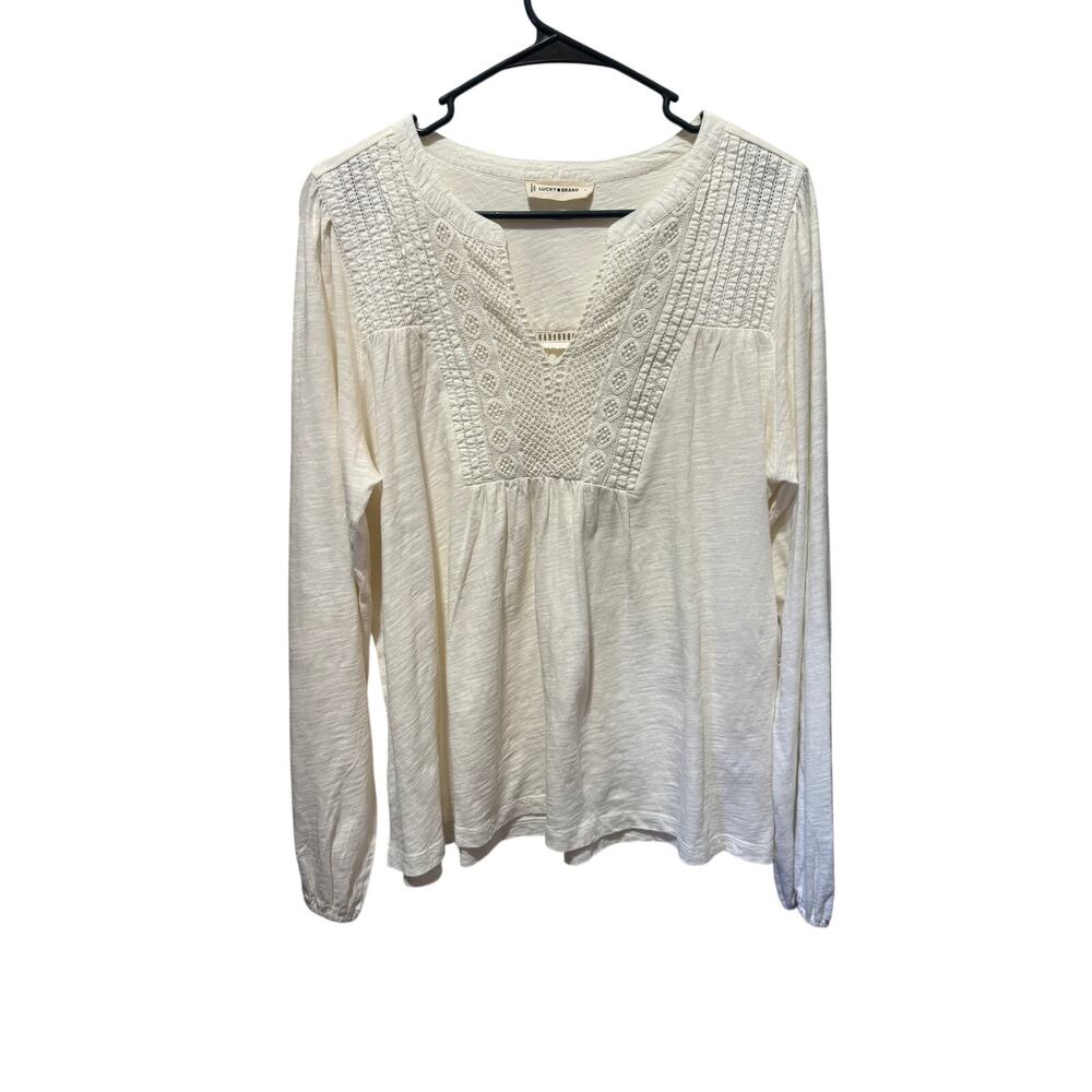 Lucky Brand Long Sleeve Boho Embroidered Top Size L
